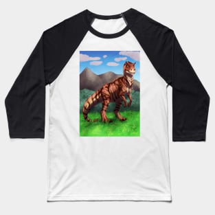 Tiger Allosaurus with Mountains Baseball T-Shirt